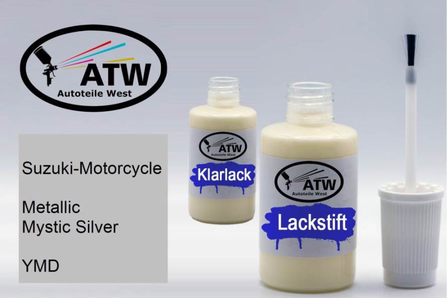 Suzuki-Motorcycle, Metallic Mystic Silver, YMD: 20ml Lackstift + 20ml Klarlack - Set, von ATW Autoteile West.